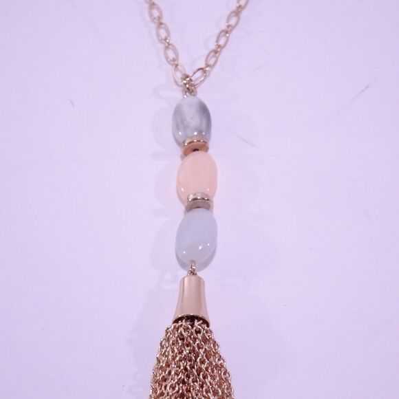 Anthropologie Women's Pastel Cotton Candy Gemstone Tassel long Necklace NWOT 78 - Picture 3 of 8